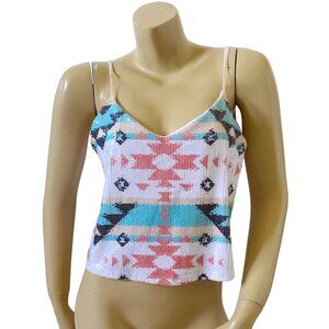 CHARLOTTE RUSSE Womens Size Large Sequined Spaghetti Strap Cami Crop Top Shirt